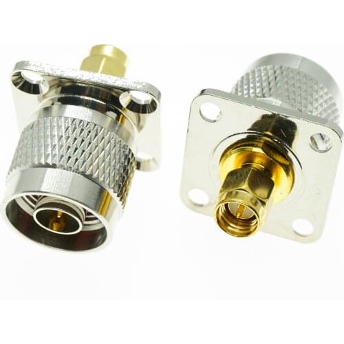 N To SMA Flange Connector Socket Brooches N Male Jack To SMA Male Plug 4 Hole Flange Panel Mount Brass RF Coaxial Adapters