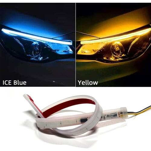 2x 30 ,45 and 60cm Sequential Flexible LED DRL Daylight For Headlight Strip daytime running light with yellow turn signal lamp