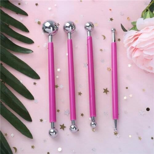 4PCS/set Stainless Steel Baking Pen Fondant DIY Cake Decorating Tools Cookie Cutters Flower Sugarcraft Metal Ball Modelling Set