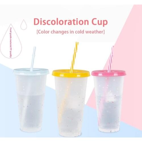 C5AC 5 Pcs Reusable 720ml Color Changing Rainbow Cup with Rainbow Straw and Lid Cup