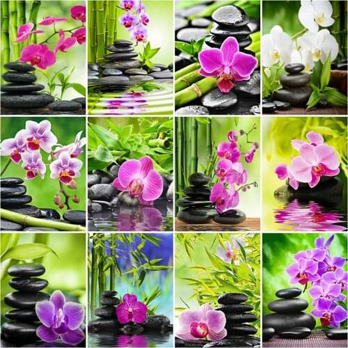 5D DIY Diamond Embroidery Orchid Stone Full Square Diamond Painting Flower Cross Stitch Kits Needlework Home Decoration