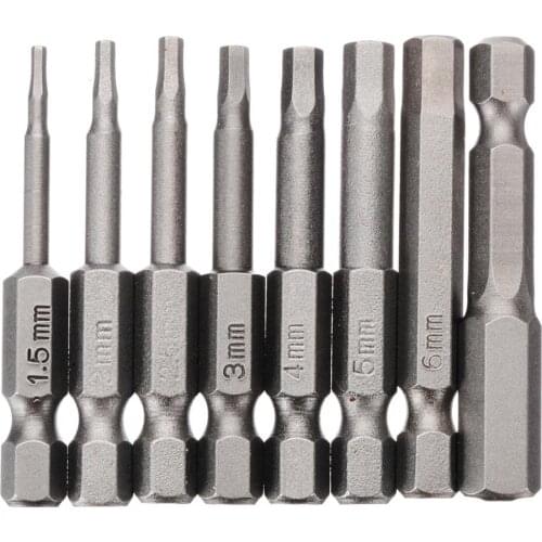 8pcs 50mm 1/4'' Hex Shank Magnetic Head Screwdriver Bits Screw Drivers Power Drilling Tool H1.5/2/2.5/3/4/5/6/8