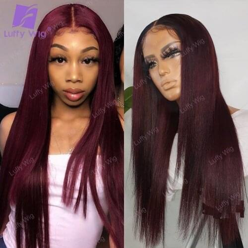 #99J Lace Front Wig Human Hair Brazilian Remy HD Transparent Lace Wigs Glueless Silky Straight 200 Density For Black Women LUFFY