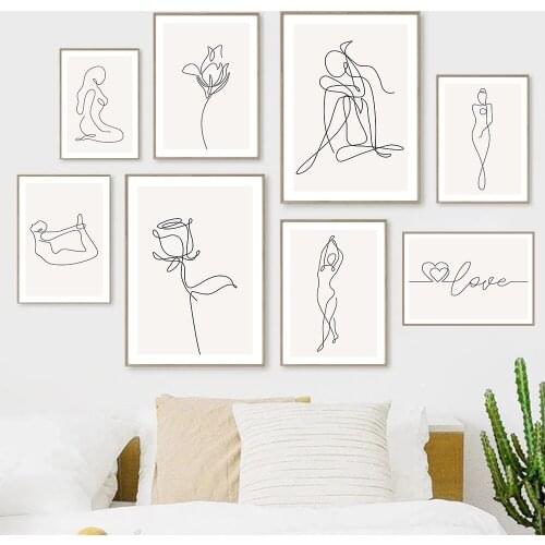 Abstract Art Figures Dancing Poster Rose Flower Line Drawing Canvas Print Love Wall Art Painting Pictures Living Room Home Decor