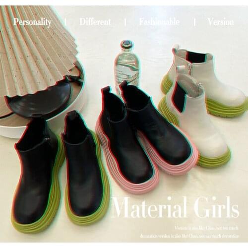 Girls shoes color thick-soled Martin boots British style increased chimney small short boots leather shoes big-toed boots