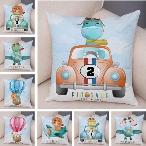 Drive Car Aircraft Dinosaur Pillow Case Nordic Kids Room Super Soft Plush Decor Cute Cartoon Animal Cushion Cover for Sofa Home