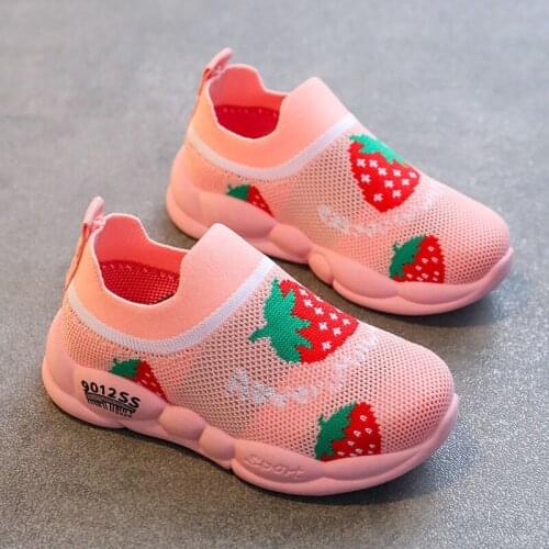 2021 Childrens Sports Shoes Spring Knitting Woven Breathable Boys Girls Non-slip Soft Sole Cute Fruit Princess Shoes Net Shoes
