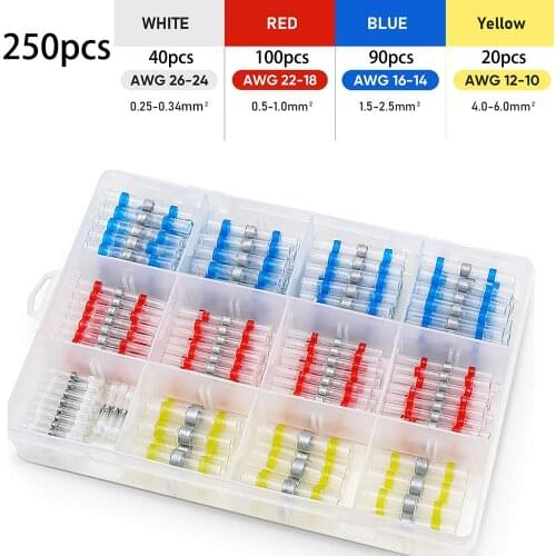 250/300pcs hybrid heat shrinkable tube connection terminal waterproof solder ring sleeve wire insulation butt connector kit