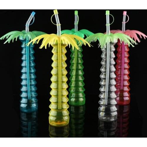 Hot sale high quality creative plastic straw cup 500ml drink cup coconut tree modeling water cup SN1891