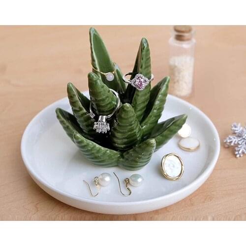Ceramic Aloe Jewelry Holder Necklace Organizer Home Ornament Gift
