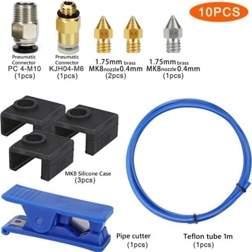 10pcs 3D Printer Kit Bowden Tubing for Creality Ender 3/3 V2/Pro Ende PC4-M6 Pneumatic Connectors Capricorn MK8 Nozzle PTFE Tube