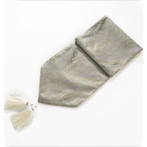32x210cm light luxury grey golden pattern table runner cabinet cover towel with fringes coffee table mat dust proof table cloth