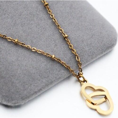 Creative design Simple Hollow Double Heart intersect Pendant Gold Color Stainless Steel Chain Minimalist Necklace For Women