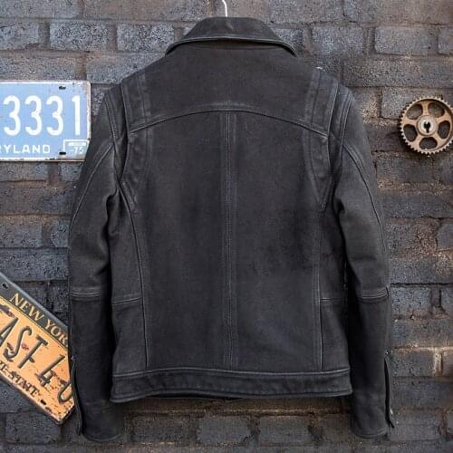 Autumn Winter Mens Cowhide Genuine Leather jacket Leisure Fashion Style Motorcycle clothing lapel Slim fit Single-breasted