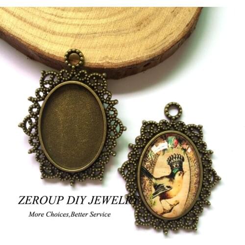 ZEROUP 5pcs/lot 18x25mm DIY Flat Back Jewelry Finding Oval Glass Cabochon Antique Bronze Pendant Tray MC-003