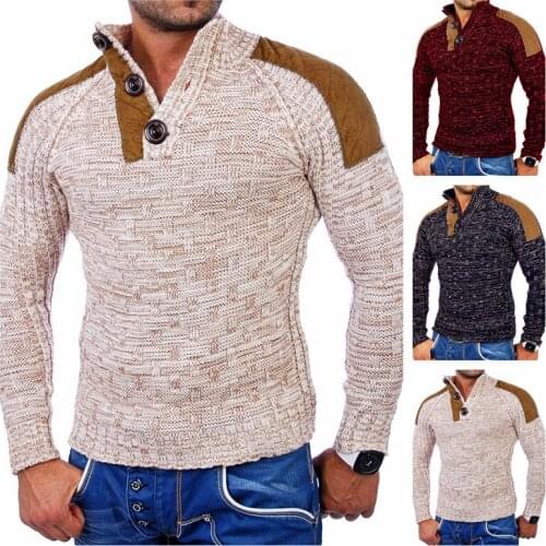 Fashion Mens Winter Warm Pullover Sweaters With Buttons Oversized Knitted Pullovers Patchwork Sweater New Men Clothing M-2XL