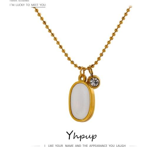 Yhpup Fashion Natural Shell Oval Geometric Pendant Necklace 316 Stainless Steel Metal Collar Necklace Women 18 K Gold ожерелье
