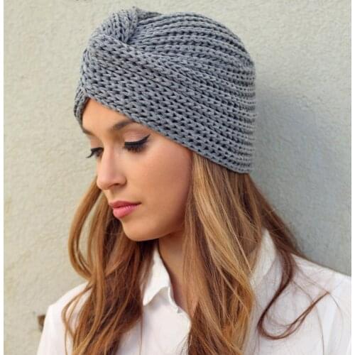 Muslim inner hijab caps bohemia turban cashmere cross wrap head Indian hat wool knitting hijab bonnet turbante cap ready to wear