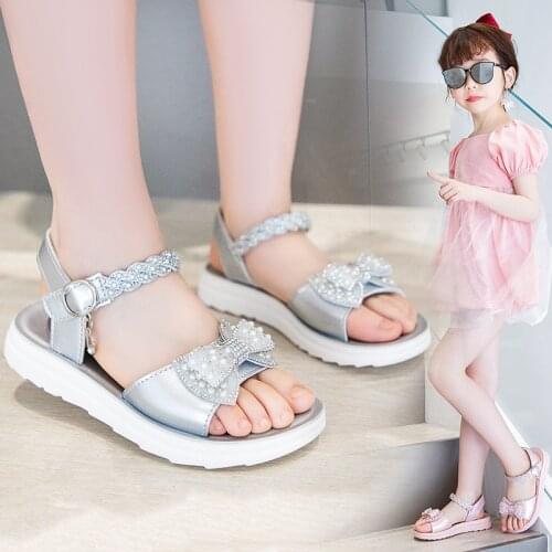 3 5 7 8 10 12 Year Princess Fashion Crystal Bow Sports Sandals Girls'Dress Party Shoes 2021 Kids Little Girl Beach Shoe Children