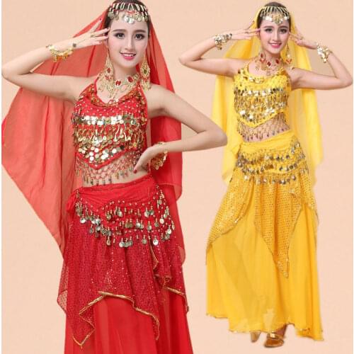 Belly Dance Costume Set Bellydance Performance Gypsy Indian Dress Dancewear Coin Belly Dance Bollywood Dance Costumes