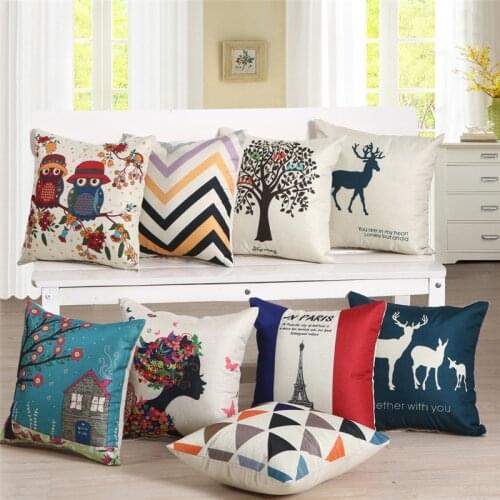 Hap-deer Colorful Geometry pattern Cushion cover Geometric Printed pillowcases Linen cotton Pillow covers Sofa 12 Colors