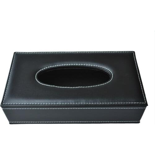 Practical Car Home Rectangle Shaped Faux Leather Case Paper Tissue Box Holder Black