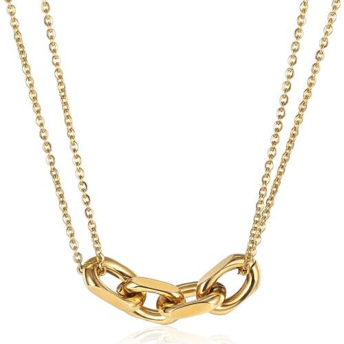 Simple Chain Charm Choker for Women Girls Gold Color Stainless Steel Double Rolo Link Stylish Jewelry Length Adjustable DDN248