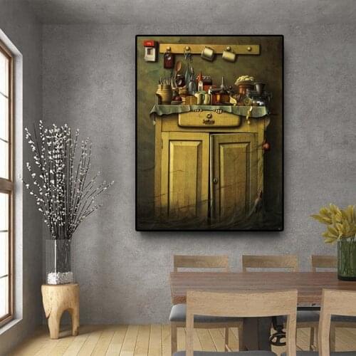 Retro Kitchen Canvas Painting Cuadros Modern Scandinavian Coffee Shop Drawing Posters and Prints Wall Art Picture Living Room