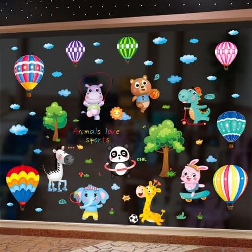 [SHIJUEHEZI] Sports Animals Wall Stickers DIY Hot Air Balloons Wall Decals for Baby Bedroom Kids Rooms Nursery Home Decoration