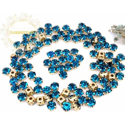 3mm 4mm 5mm 6mm 7mm 8mm Peacock blue Diamond shape Glass Crystal rhinestones with gold claw Diy wedding dress accessories