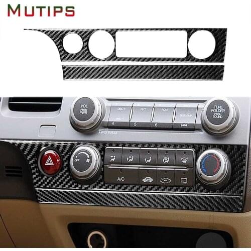 Mutips Car Air Conditioner Knob Button Panel Cover Trim Frame Carbon Fiber Sticker Accessories For Honda Civic 8th Gen 2006-2011