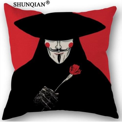 Custom V for Vendetta Cotton Linen Square Pillowcase Decorative Pillow Cases Cover Zippered 45x45cm one side