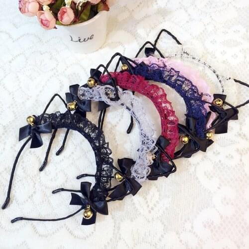 Lolita Sexy Beautiful Masquerade Lace Halloween Cute Cat Ears Cosplay Anime Party Costume Bow Tie Bell Headwear Headband Anime