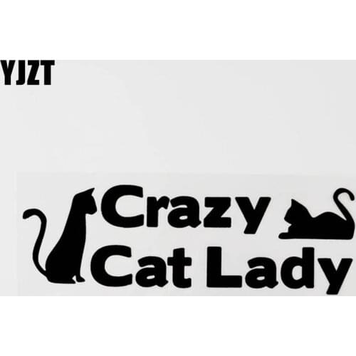 YJZT 18.6CM×5.9CM Crazy Cat Lady Fun Vinyl Car Sticker Decal Black/Silver Car-styling 8C-0485