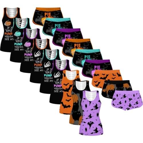Womens Shorts Sets Halloween Prints Tank Sleeveless Tops Shorts Pants Sets 2021 Cute Printed Oversized спортивный костюм женск