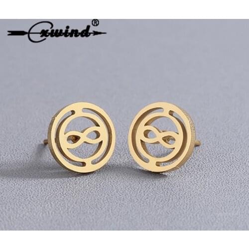 Cxwind Fashion Double Circle Cut Out Infinity Stud Earrings for Women Cross Earring Stainless Steel Round Gold Color Jewelry