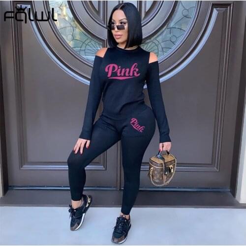 FQLWL Women Long Sleeve Tracksuit 2 Two Piece Set Streetwear Bodycon Black Activewear Matching Set 2021 Ladies Sweatsuit Outfits