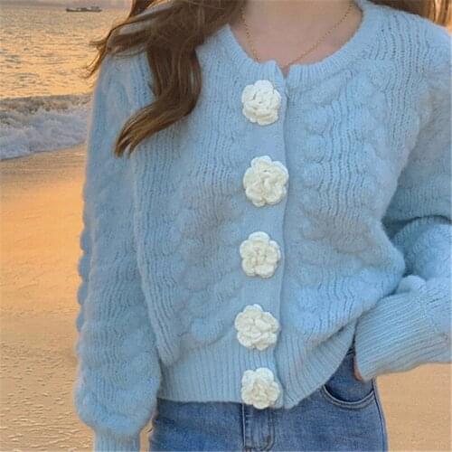 Outside the island of lantau is wearing long-sleeved sweater female new lazy winter wind knitting cardigan easing round collar c