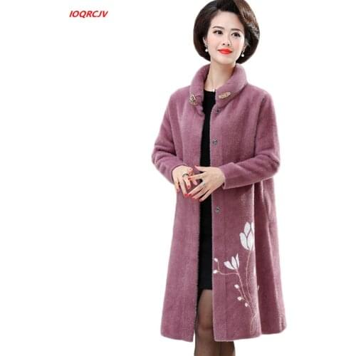 Plus Size 6XL Women Imitation Mink Cashmere Knitted Long Coat 2020Autumn Winter Female Cardigan Sweater Jacket High Quality 1750