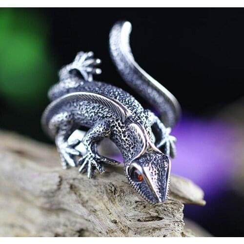 S925 sterling silver exotic individuality lady adjustable size lizard ring