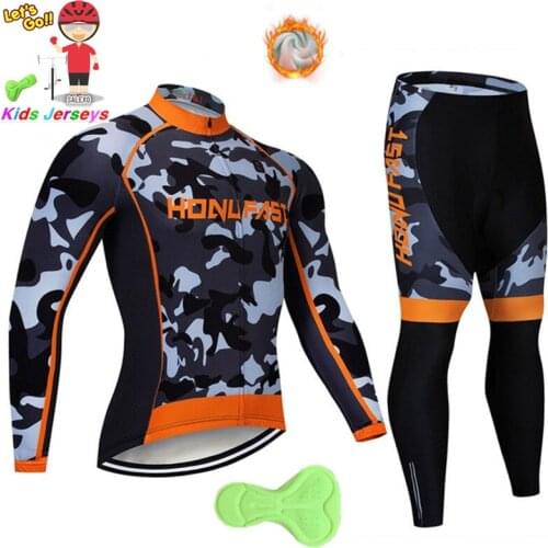 Winter New Camouflage Cycling Clothing Sets Kid Thermal Fleece Cycling Jersey Children Maillot Ciclismo Boy Bicycle MTB Clothing
