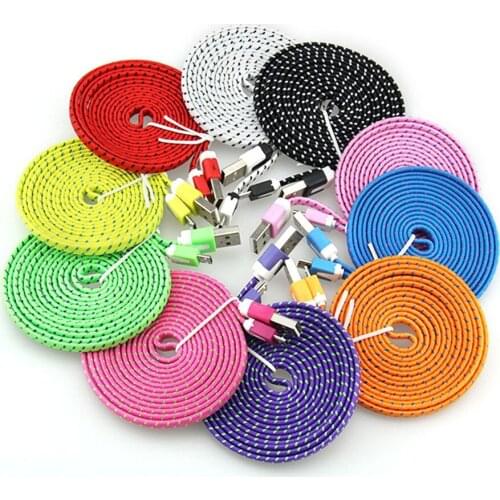 1m 2m 3m Fabric Braided Flat noodle micro v8 5pin 8pin usb cable for samsung s3 s4 s6 s7 for htc lg for iphone 7 8 x 6 5 500 pcs