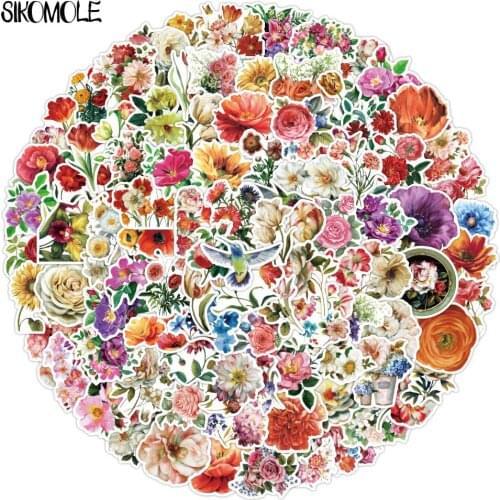 100PCS Beautiful Colorful Mixed Pretty Flower Blooming Stickers Laptop Guitar Luggage Kid Classic Toys Decal Graffiti Sticker F5