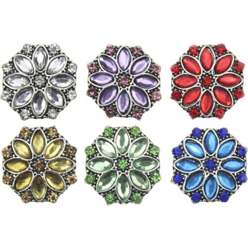 10pcs/lot Snaps Jewelry MIX Spiral Rhinestone Flower Snap Button Fit 18-20mm DIY Buckle Bracelet Snap Jewelry Suitable Gift