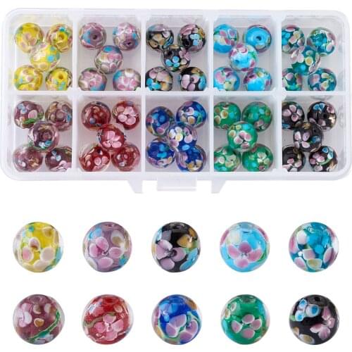 50Pcs Handmade Lampwork Beads Strands Inner Flower Mosaic Pattern Round Spacer Bead for DIY Bracelet Jewelry Making Findings