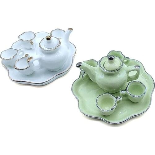 Retro 6pcs Dollhouse Miniature Dining Ware Coffee Tea Set Mini Kitchen Decor