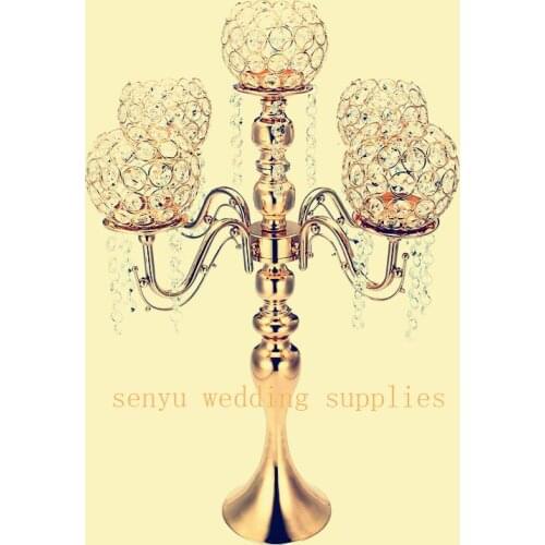 65cm tall 10pcs )event decoration metal crystal gold candelabra wedding centerpieces 5 arms senyu0541
