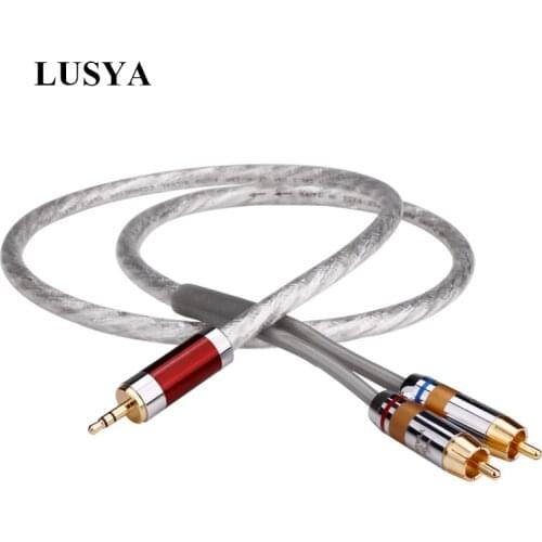 Lusya 1pcs Sterling Silver Computer Amp Speaker Audio Cable 3.5mm To 2RCA One minute two Audio Cable T0479