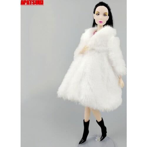White Warm Fur Coat for Barbie Doll Outfits Jacket Boots Clothes for 1/6 BJD Dolls Accessories Overcoat Toys For Children DIY