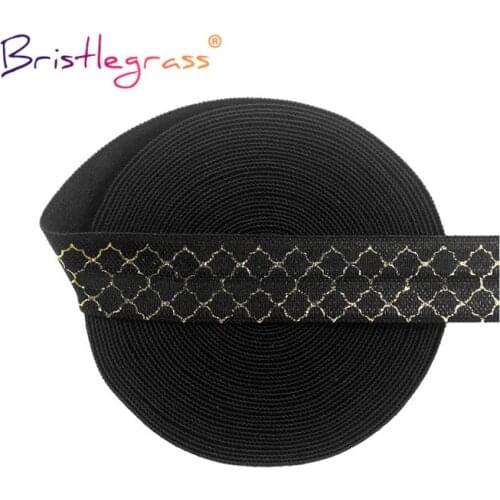 BRISTLEGRASS 50 100 Yard by Roll 5/8" 15mm Gold Grid Foil Print Fold Over Elastic FOE Spandex Band Hair Tie Headband Sewing Trim